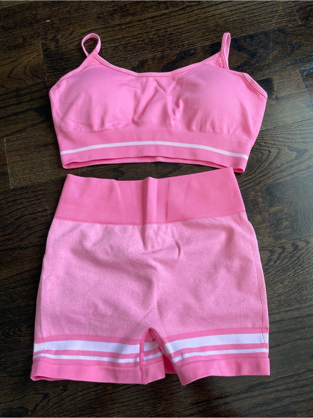 Women's Pink Seamless Crop Bralette & High-Waist Shorts Set- Size Large